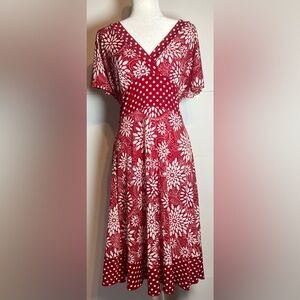 Western Connection Red Floral Polka Dot Midi Dress XL Made in USA Cottagecore